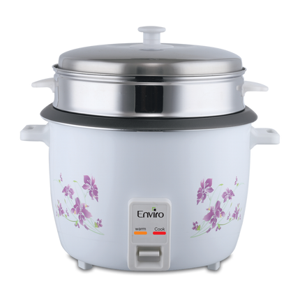 Enviro Rice Cooker & Steamer | 10 Liter Capacity | 1000W Electric Rice Cooker with Keep Warm Function | Stainless Steel Lid | Food Steamer | ERCS-1010M