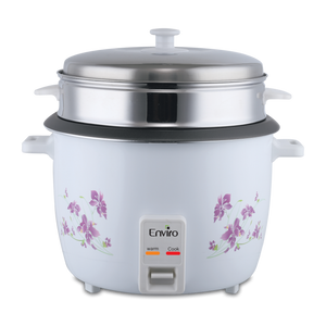 Enviro Rice Cooker & Steamer | 10 Liter Capacity | 1000W Electric Rice Cooker with Keep Warm Function | Stainless Steel Lid | Food Steamer | ERCS-1010M